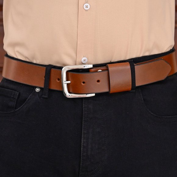 Hand Crafted 100% Genuine Mustard Brown Leather Mens Belt - Free Personalization - Picture 9 of 15